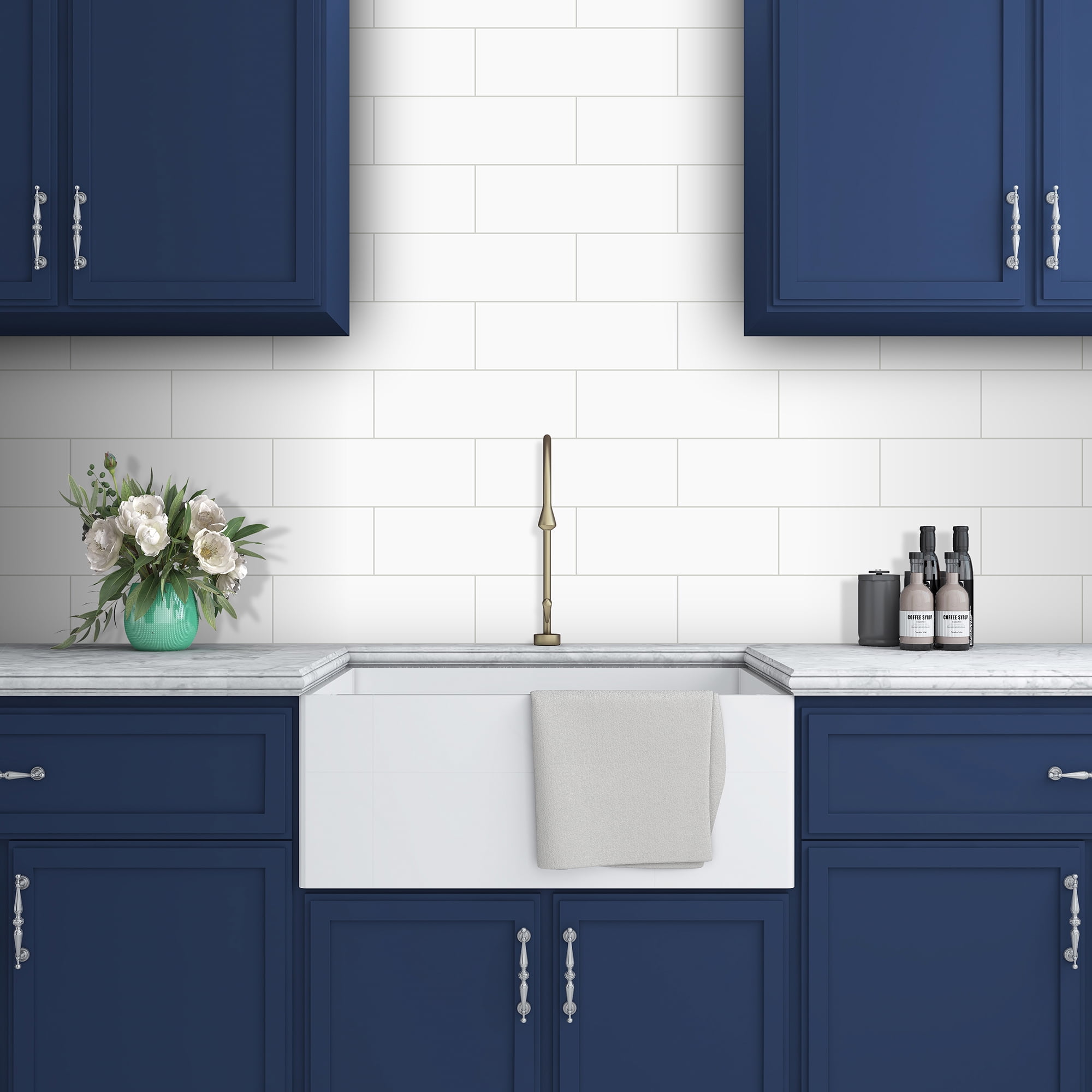 Sunwings Peel and Stick Backsplash Tile in Subway for Kitchen Bathroom Fireplace (30 Tiles,  White)
