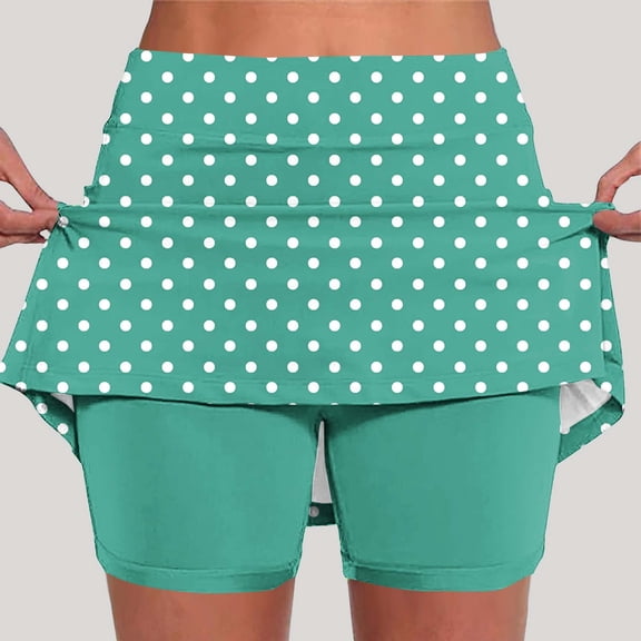 DailyTrove Women Polka Dot Skort Casual Flared Skirt with Built-in Shorts