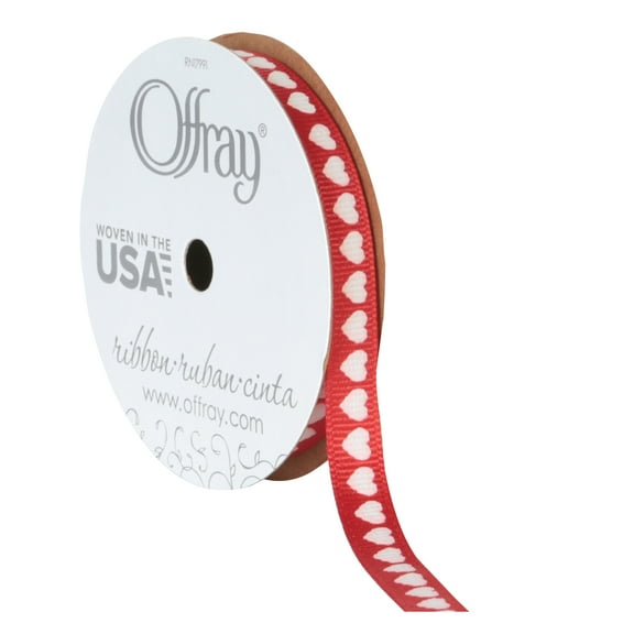 Offray Ribbon, Red 3/8 inch Grosgrain Polyester Ribbon, 9 feet