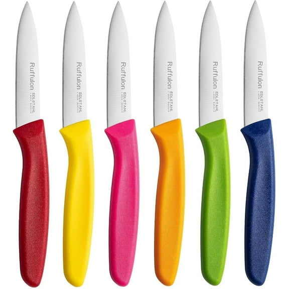 Ruffulon Paring Knife Set of 6, Stainless Steel Fruit Knife, Ultra Sharp Peeling Knife, Suitable for preparing Fruits and Vegetables,Multicoloured