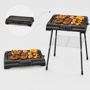 Portable Electric BBQ Grill with Stand, Indoor Outdoor Grill with Adjustable Temperature Control, Countertop Barbecue Grill for Patio, Backyard, Camping and Home Cooking