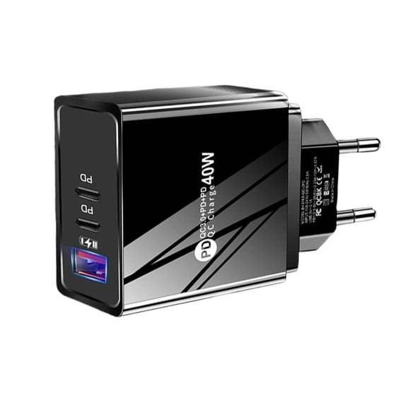 Ensemble de Charge Noir Norme Européenne, Câble Type-C, Charge Rapide et Transfert de Données, Matériau Ignifuge, Protection contre les Surtensions - pour Téléphones, Tablettes, Ordinateurs Portables
