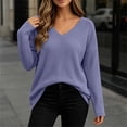 thumbnail image 4 of Bnwani Plus Size Long Sleeve Blouses for Women Waffle Pattern Loose Shirts Long Sleeve V-Neck Pullover Tops Elegant Purple S, 4 of 9