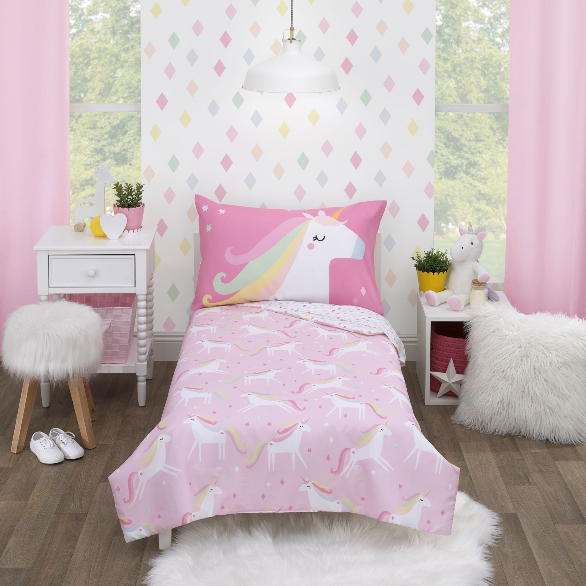 Parent's Choice 4-Piece Pink Magical Wishes Unicorn Toddler Bedding Set