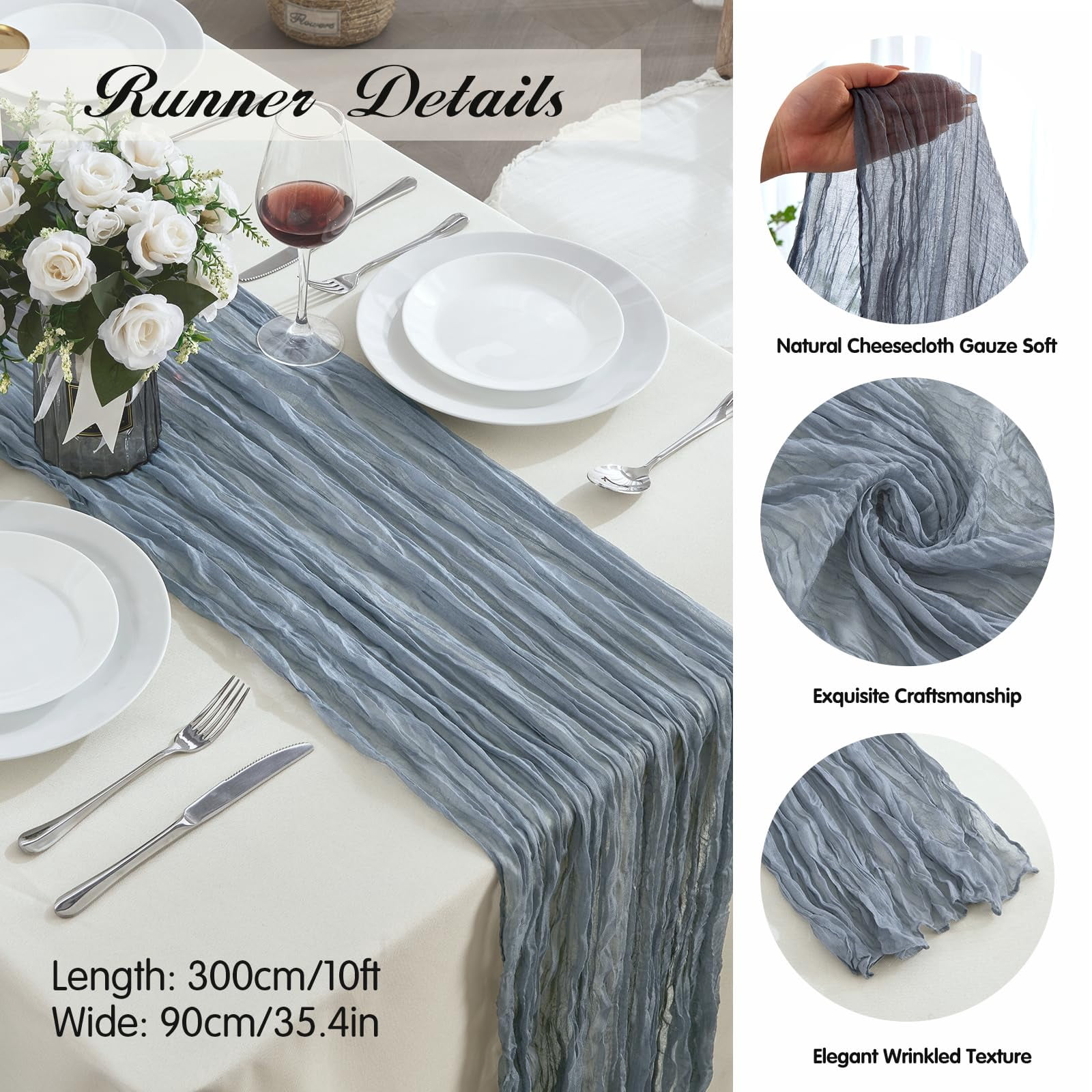 6 Pack Sage Green Cheesecloth Table Runners 10ft Wide Gauze Boho for Bridal Shower Wedding Table Decorations
