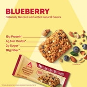 Atkins Soft Baked High Protein Bars, Blueberry, 15g Protein, 4g Net Carbs, 2g Sugar, High Fiber, Keto Protein Bars, Low Sugar, 4 Count