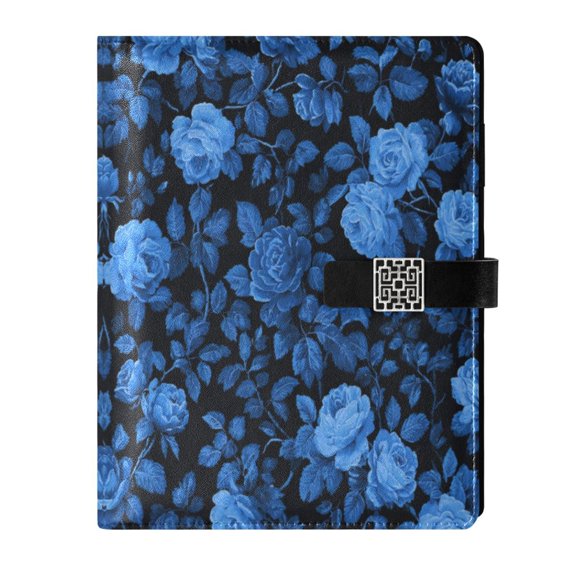 Leather Planner Leather Notebook Notebook Journal Binder Design Pen Pocket Design Convenient for Storage Blue Rose Pattern