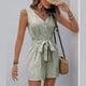 thumbnail image 2 of Mono sin mangas con cuello en V y cinturón para atar en la cintura para mujer - Mono informal para vacaciones - Conjunto de rayas para primavera y verano - Tallas S-XL, 2 of 7