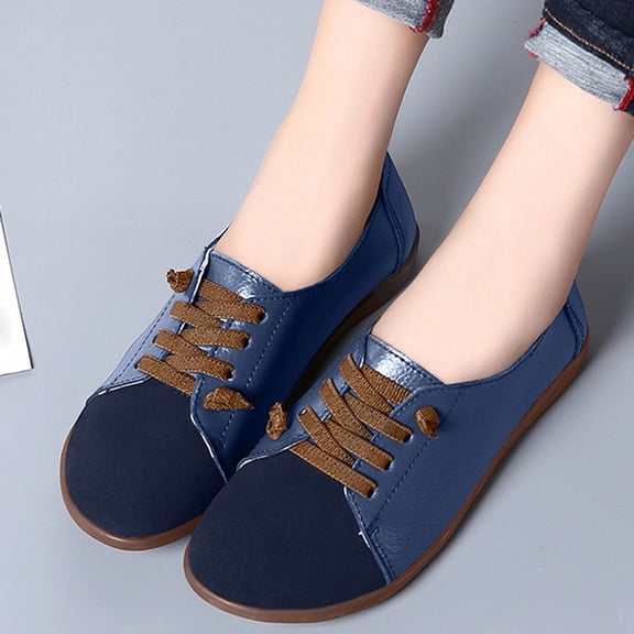 Viluyesy Womens Oxfords Lace-up Round Toe Comfortable Breathable Lightweight Casual Walking Work Flats Blue Size 9