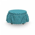 thumbnail image 3 of Chevron Ottoman Cover, Sea Colored Zigzags, 2 Piece Slipcover Set with Ruffle Skirt for Square Round Cube Footstool Decorative Home Accent, Standard Size, Teal Pale Blue, by Ambesonne, 3 of 5