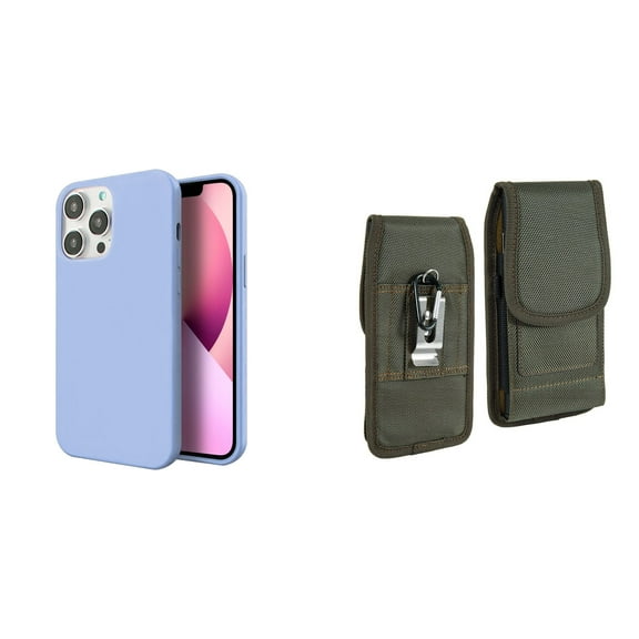 Slim Silicone Case and Belt Holster Pouch for iPhone 14 Pro Max (Lavender/Green)