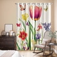 thumbnail image 3 of Spring Floral Kitchen Curtains 84 Inch Length, Rustic Tulip Butterfly Botanical Summer Grommet Top Bedroom Living Room Curtains, Light Filtering Cafe Curtain Drapes 2 Panels Set 84''x84'', 3 of 9