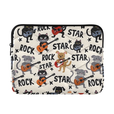 Quilted Padded Guitar Cat Printed Laptop Sleeve Case for 13-14 inch