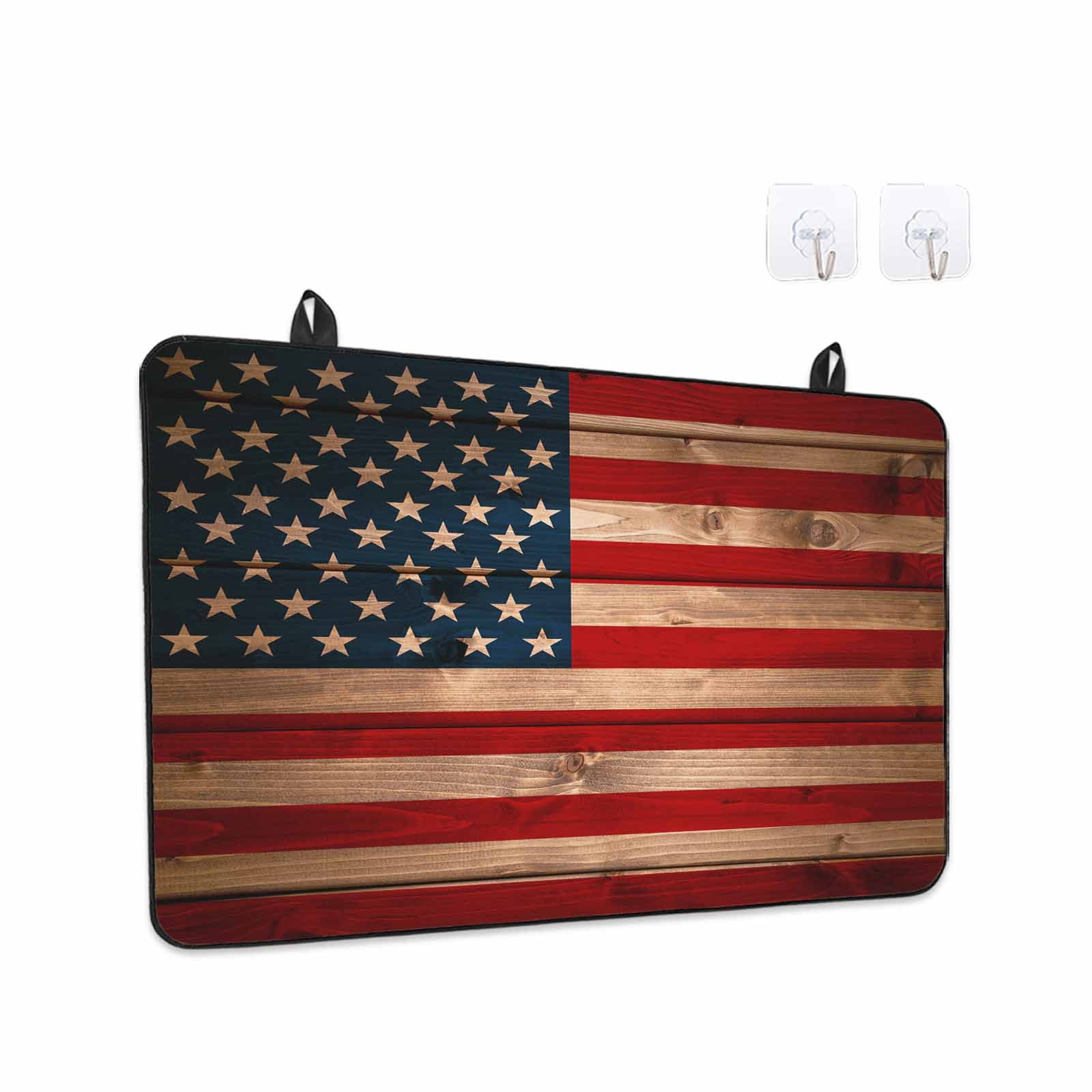 American Flag Stove Top Cover for Electric Stove, Heat-proof & Non Slip Glass Top Stove Cover Protector, Blue Red USA Flag Vintage Wooden Kitchen Flat Cooktop Rubber Mat 24x21 Inches