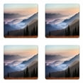 thumbnail image 1 of Landscape Coaster Set of 4, Photo of Misty Clouds Mountains Covered Pine Forest Demonstration, Square Hardboard Gloss Coasters, Standard Size, Peach and Pale Ceil Blue, by Ambesonne, 1 of 2