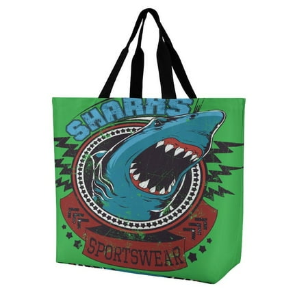 Shark Rushed Out of The T-shirt Text Women s Casual Shoulder Bag Shopping Bag Lady Handbag Eco Reusable Large Tote Shopper Storage Bags
