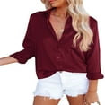 thumbnail image 2 of PENGXIANG Women Button Down Satin Shirts  Long Sleeve Lapel Solid Color Relaxed Fit Office Work Blouse, 2 of 4