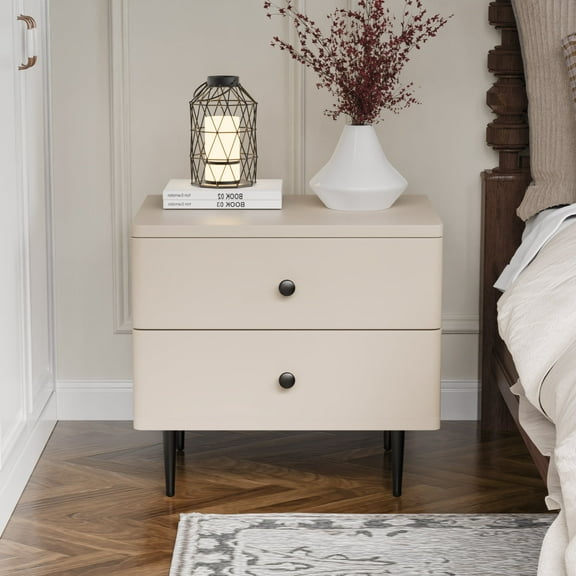 Champagne color Nightstand, Small Dresser for Bedroom with 2 Drawers, Bedside Table Night Stand End Table for Bedroom Kids Closet Dorm Guest Room
