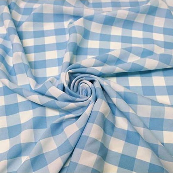 AK TRADING CO. 60" Wide Checkered Gingham Buffalo Check Polyester Poplin Fabric-Turquoise & White-1 Yard