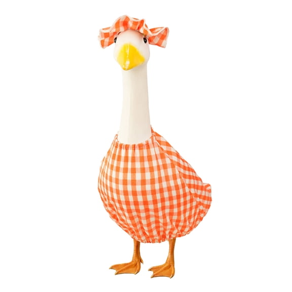 Halloween Porch Goose Outfit, Check Clothes and Turban, Festival Atmospheres House Decoration, for Yard Lawn Cement Goose Statue