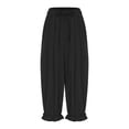 thumbnail image 3 of TSSOE Women Wide Leg Long Bloomers Pants Ruffle Elastic Waist Loose Fit Trousers Suitable for Office & Parties Black S, 3 of 5