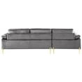 thumbnail image 6 of Maklaine Modern Velvet Cushioned Arms Sectional Sofa in Gray/Gold, 6 of 10