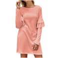 thumbnail image 2 of Fesfesfes Women Dress Leisure Comfortable Solid Color Round-Neck Long Sleeves Dress Tops on, 2 of 8
