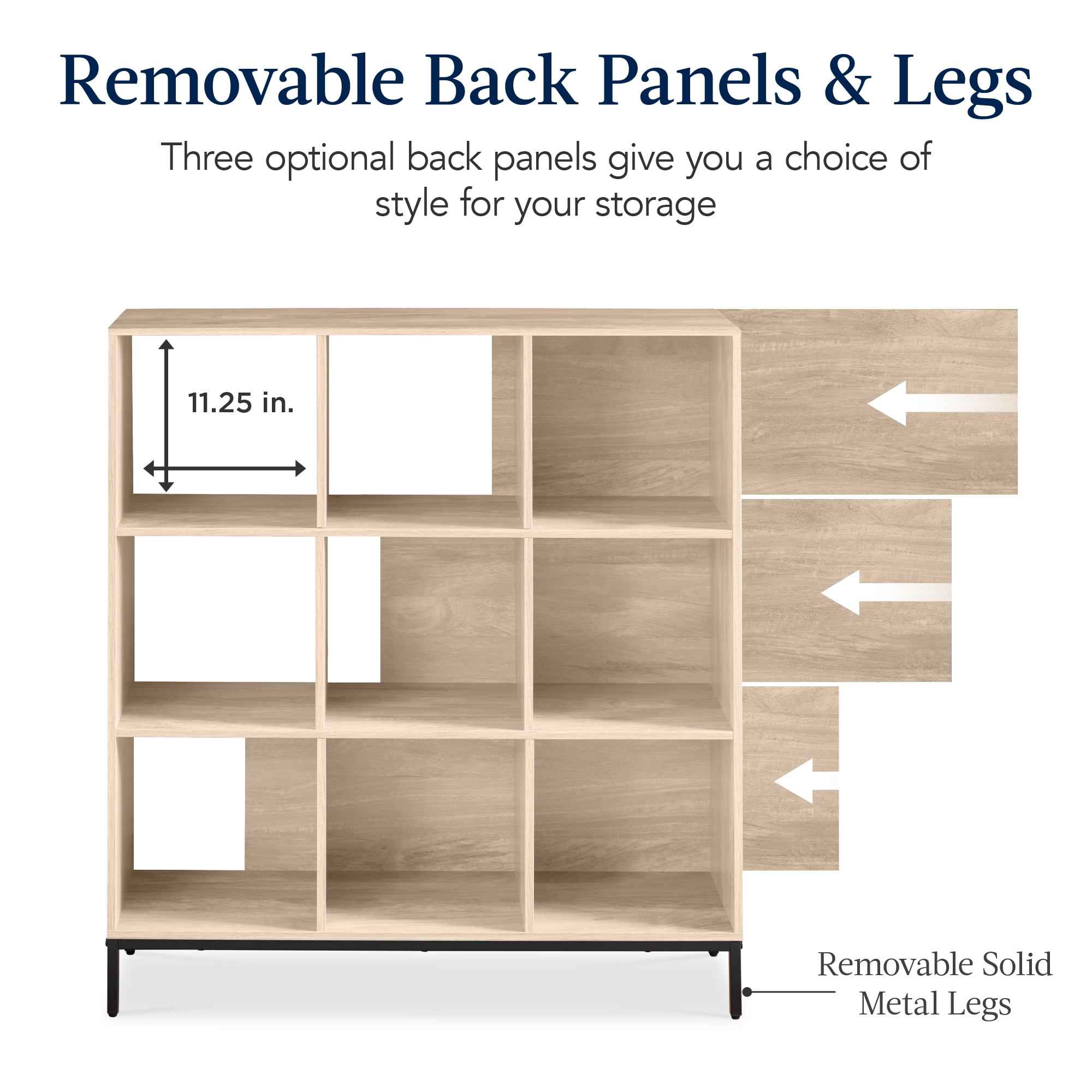 Best Choice Products Elevated 9-Cube Storage Organizer, 11in Shelf, Bookcase, Display Shelf, w/ Metal Legs  Light Oak