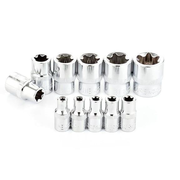 NATEFEMIN E-Torx Socket Set, 11PCS External Star Socket E-Torx Drive Socket for Impact Wrench 3/8 1/4 Drive