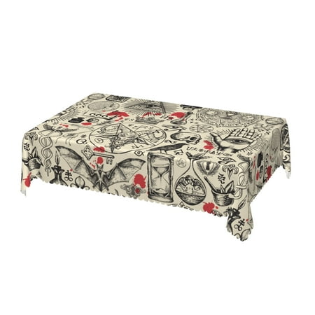 DouZhe Rectangular Tablecloth, Vintage Masonic Mysticism Skulls Table Cloth for Kitchen Dinning Tabletop, 72" x 54" Waterproof Polyester Table Cover