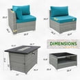 thumbnail image 5 of EAGLE PEAK 8 Piece Outdoor Wicker Patio Furniture Set with Fire Table and Coffee Table, PE Rattan Sectional Conversation Sofa Set with Seating for 6 People, Light Blue, 5 of 8