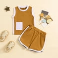 thumbnail image 3 of Musuos Toddler Boys Shorts Set, 3M 6M 12M 18M 24M 3Y Sleeveless Crew Neck Patchwork Tank Top with Elastic Waist Shorts Summer Outfit, 3 of 10