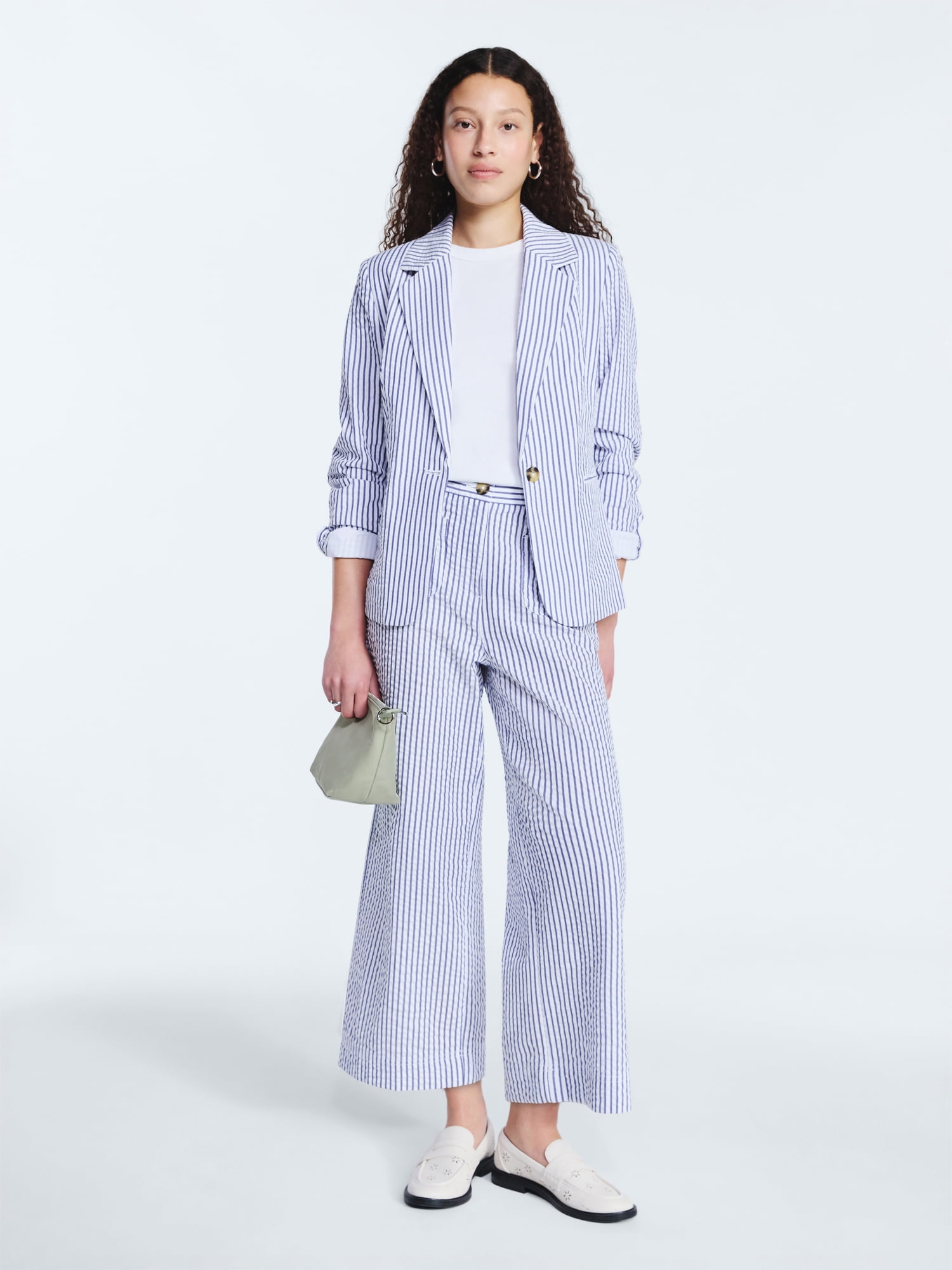 Free Assembly Women's High Rise Cropped Patch Pocket Seersucker Pants, 26" Inseam, Sizes XS-XXL