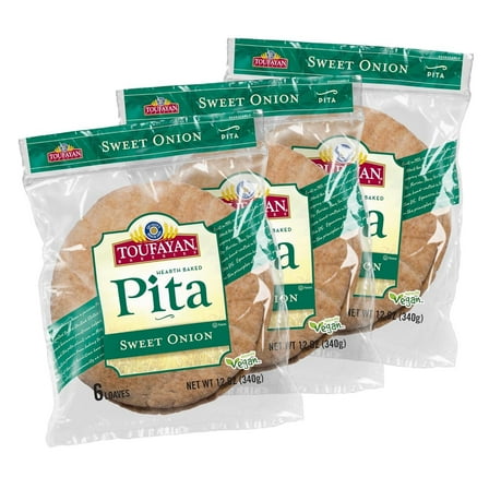 Toufayan Sweet Onion Pita Bread | Vegan | Kosher (3 Pack, 18 Wraps Total)