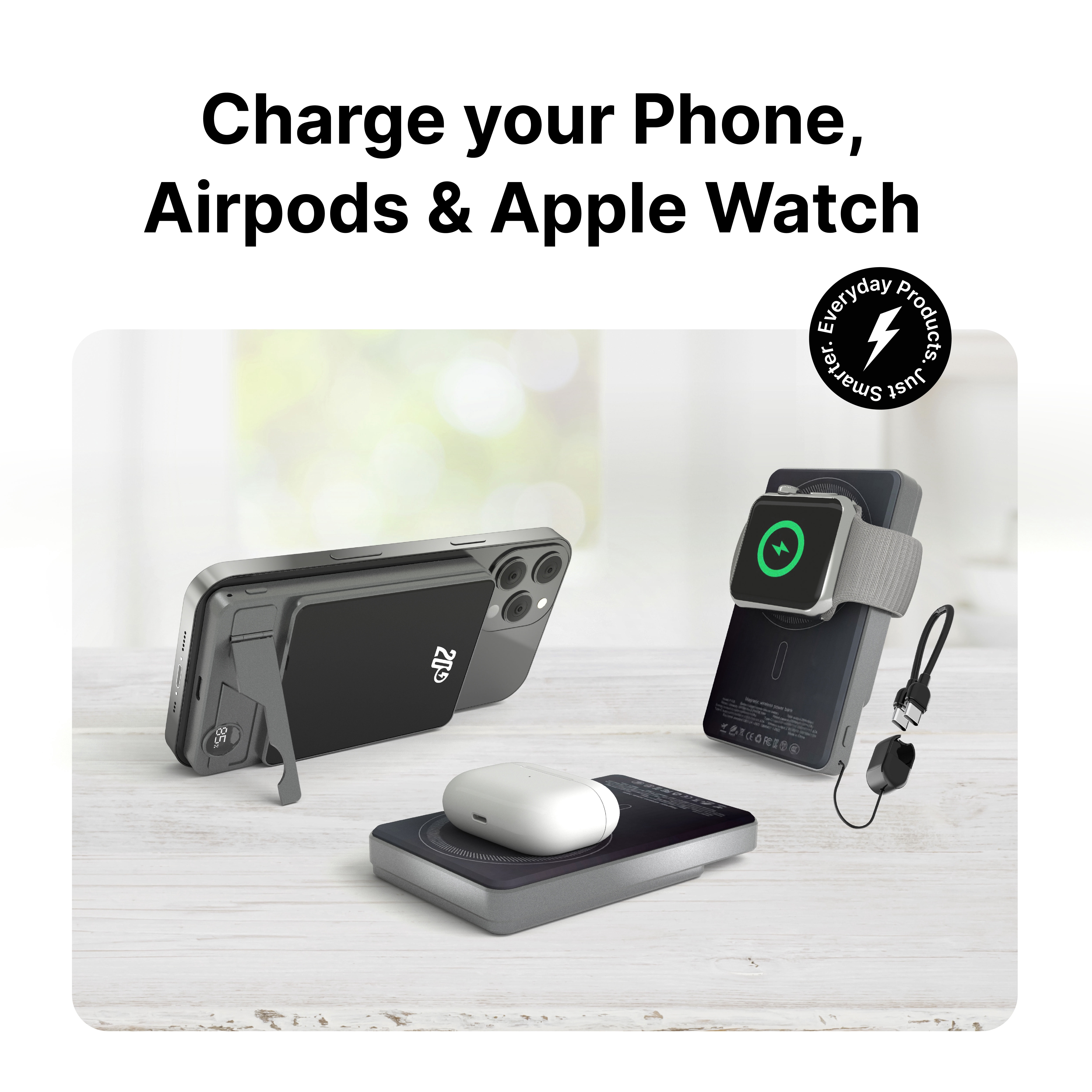 Magnetic Wireless Portable Charger, 10000mAh Power Bank with 20w Fast Charging for Phone Airpods and Watch