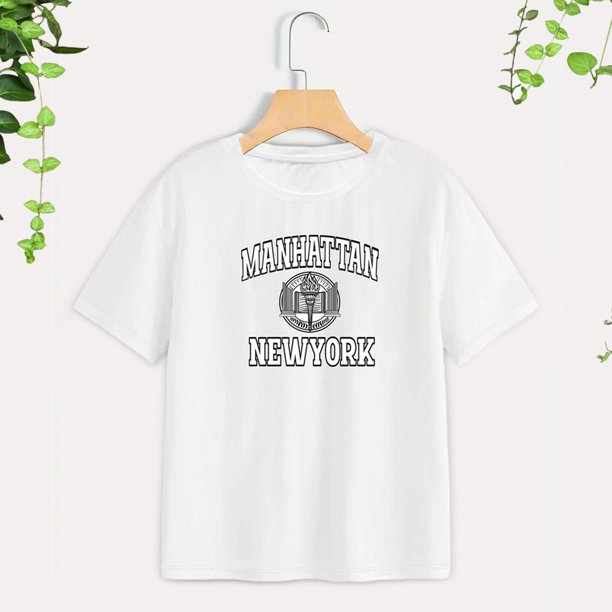 Camiseta con estampado de letras para mujer, camiseta con cuello redondo, camiseta suave transpirable de verano, camiseta de manga corta para casa, calle, desplazamientos, oficina M Yinane Camiseta para mujer