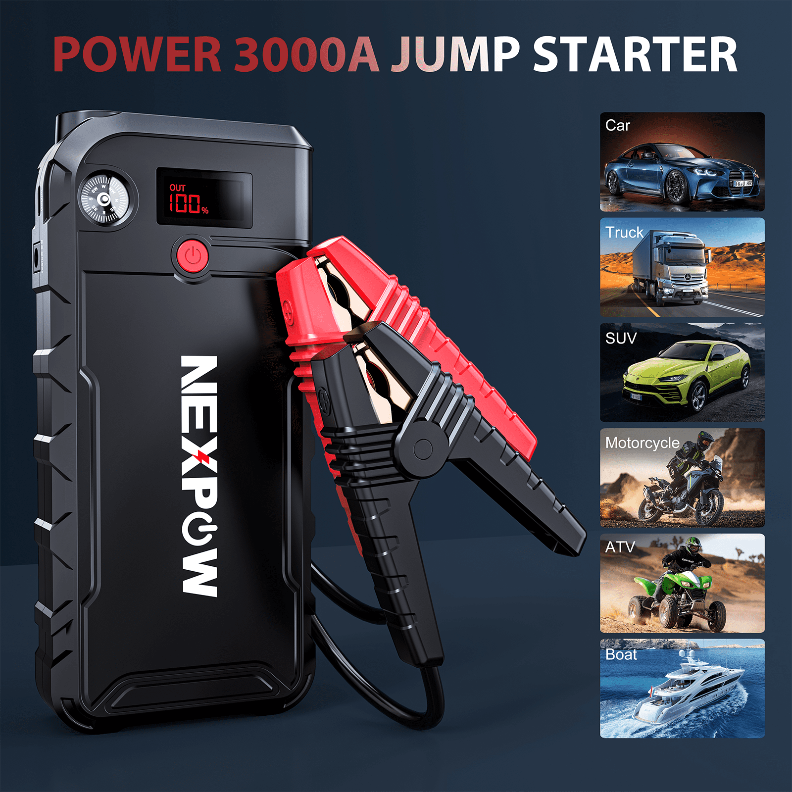 NEXPOW Battery Jump Starter - 3000A Peak 23800mAH Car Jump Starter (up to 9.0L Gas or 8.5L Diesel Engine) - 12V Portable Battery Booster with LCD Display