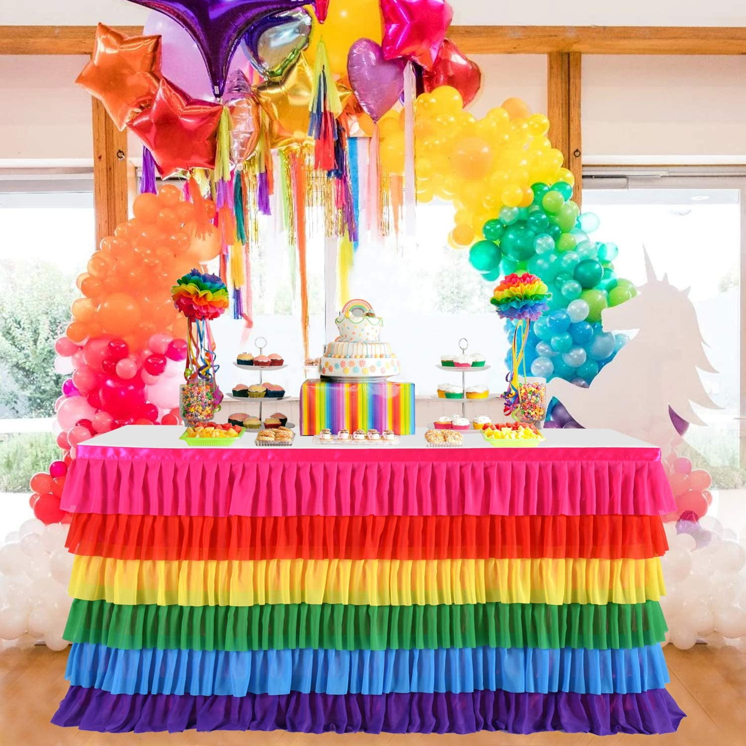 Feynman 6ft Rainbow Unicorn Tablecloth Table skirt Wedding Banquet Birthday Party Decoration
