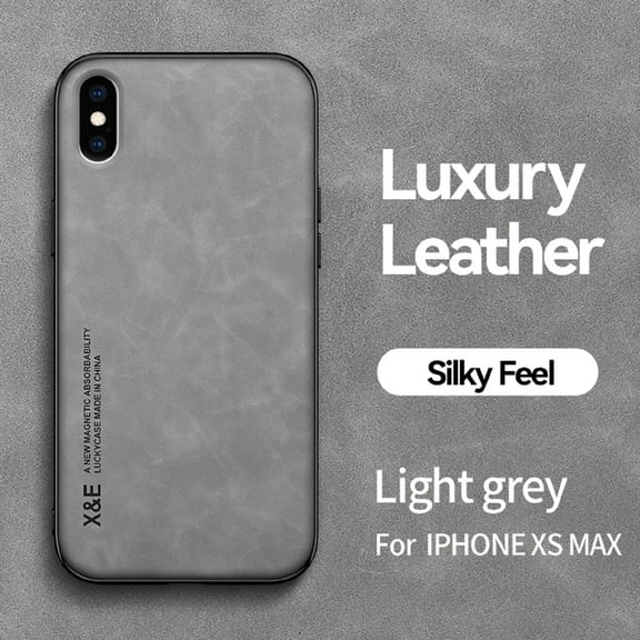 Luxury Leather Case for iPhone XS Max, Magnetic Attraction Inside Silky Feel Protective Cover for iPhone XS Max (6.5 Inch),Lightgray