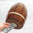 thumbnail image 6 of Large Wine Barrel Shaped Brown Wooden Decorative Coin Bank Money Saving Box, 6 of 6