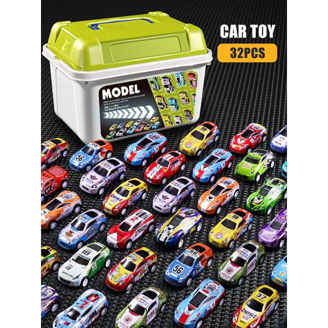 32 Pcs Voiture pour Enfants Modèle en Métal Moulé sous Pression Garçon 1:64 Véhicule en Alliage avec Boîte à Rétrofriction Jouets Éducatifs pour 3 Ans Cadeaux Ensemble de 32 Pcs