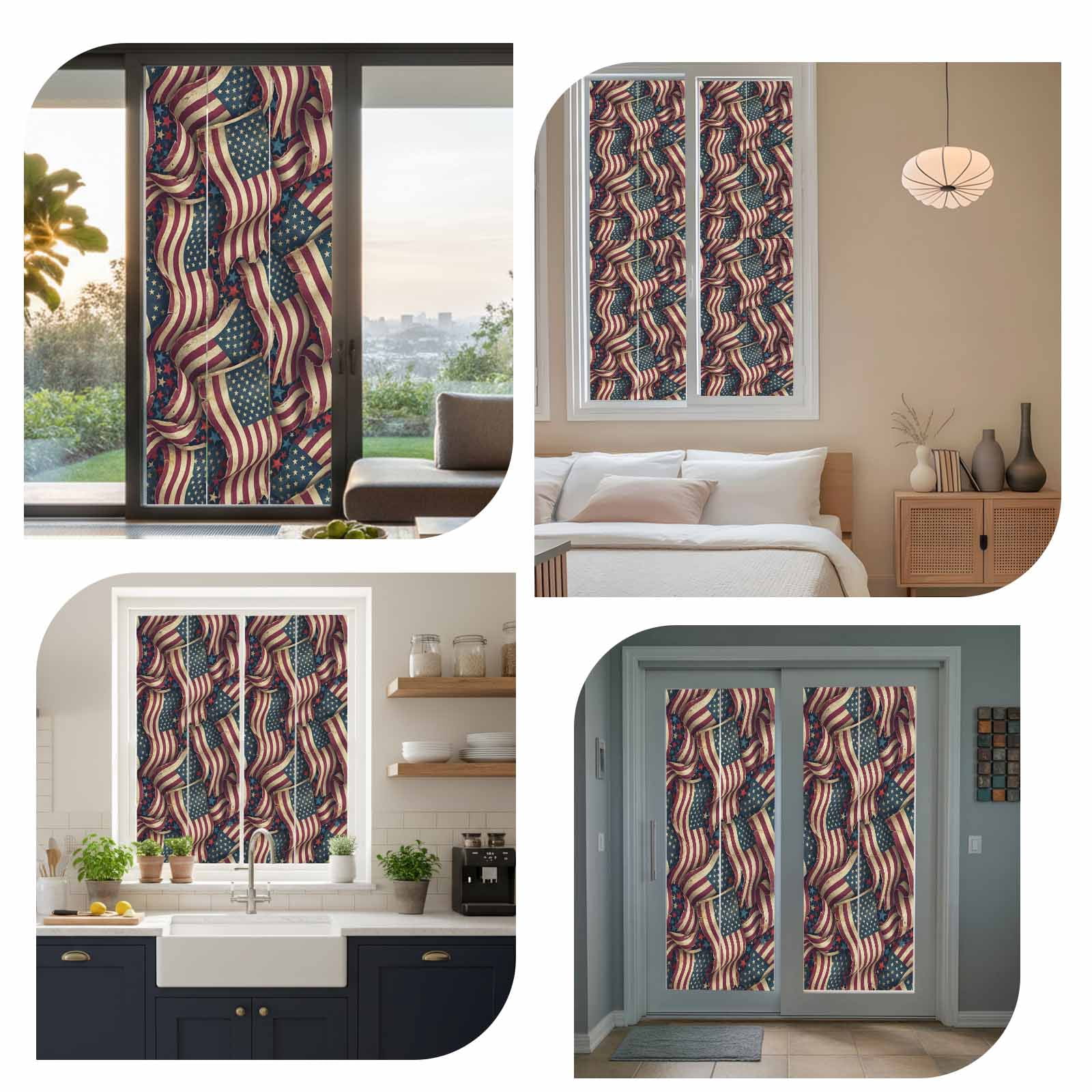 Independence Day Window Privacy Film, Red Blue USA Flag Retro Patriotic Stars Stripes Static Cling UV Sun Blocking Tint Film Heat Control Windows Films for Bedroom Bathroom, Window Stickers 23.6"x59"