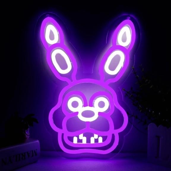 JFLLamp LED Neon Sign Bunny Shape Purple White Light USB Powered Wall Decor Acrylic Backboard Hanging Lamp for Bedroom Game Room
