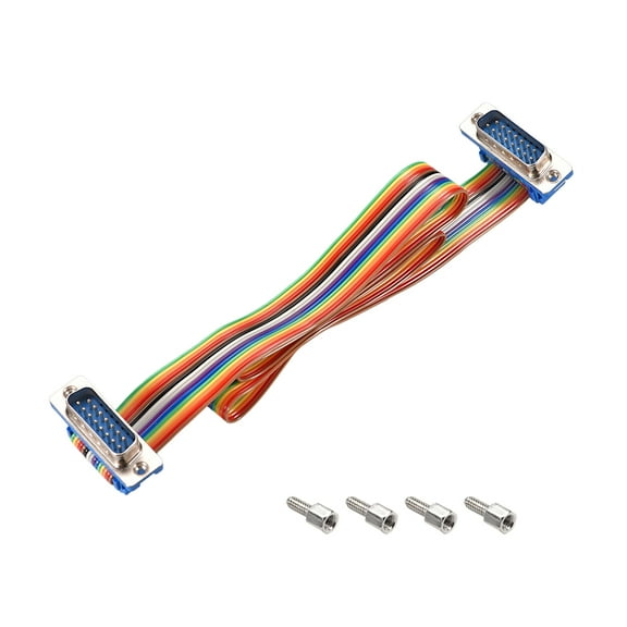 Uxcell DB15 M/M IDC Rainbow Wire Flat Ribbon Cable Connector Ribbon Multicolor 1pcs