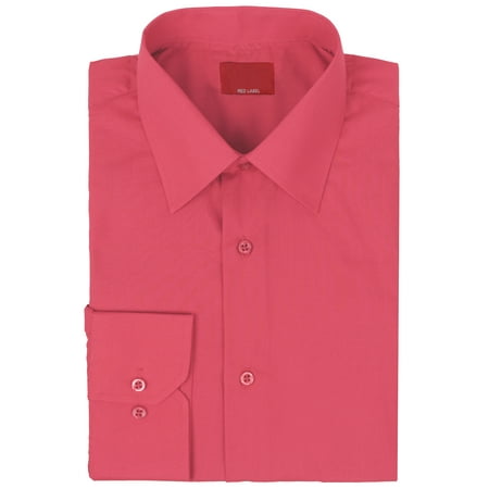 Red Plaid L/s Shirt vkwear Red Label Men's Slim Stretch Muscle Fit Long Sleeve Solid Dress Shirt (Coral, 3XL) ()
