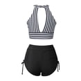 thumbnail image 5 of XIYON Bikini Sets For Women Hollow Out Striped Prints Lacing Backless Swimwear Summer Two Piece Swimsuit Beach Bikini Beach Vacation Clothes, 5 of 7