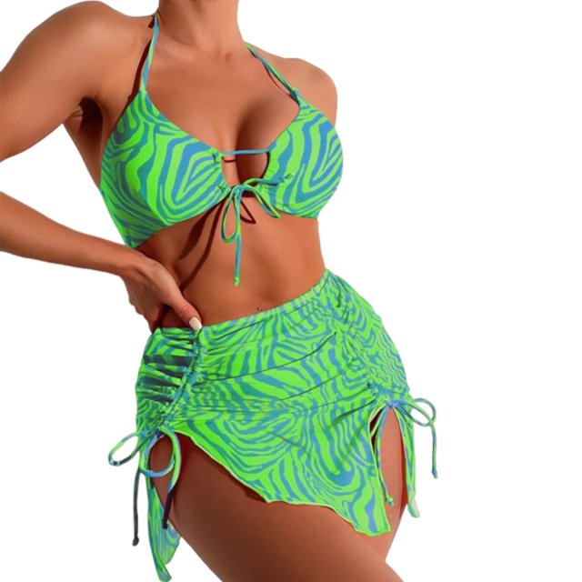 Trajes baño 3 piezas para mujer, traje baño Sexy ahuecado, traje baño con cuello Halter, traje baño dividido con