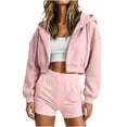 thumbnail image 5 of Tnhcen Women's Cropped Zip Up Hoodie Long Sleeve Sweatshirt Solid Color Casual Loose Fit Jacket with Drawstring Hood Active Wear Yoga Top Streetwear Basic Essentials S-2XL Autumn Winter, 5 of 7