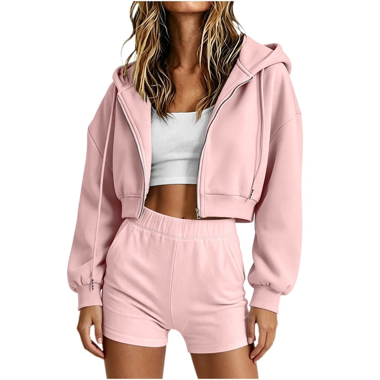 Zpzdpjkx Cropped Zip Up Sweatshirt Hoodie for Women Drawstring