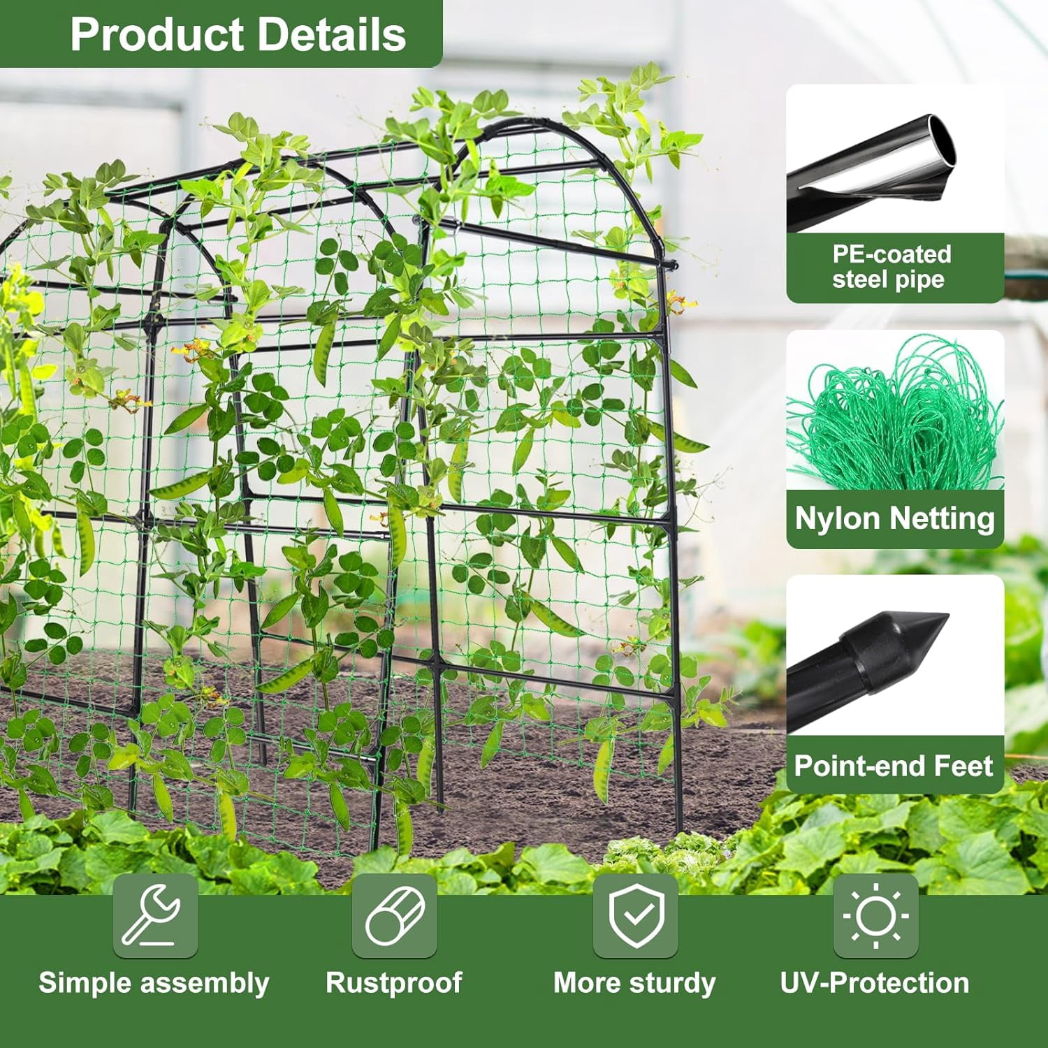 Garden Arch Tunnel Trellis for Climbing Plants Outdoor, 7 ft Tall Metal Walkway,  Archway for Vines Vegetables Yard Lawn, Cucumber Trellis for Garden Raise Bed, Black